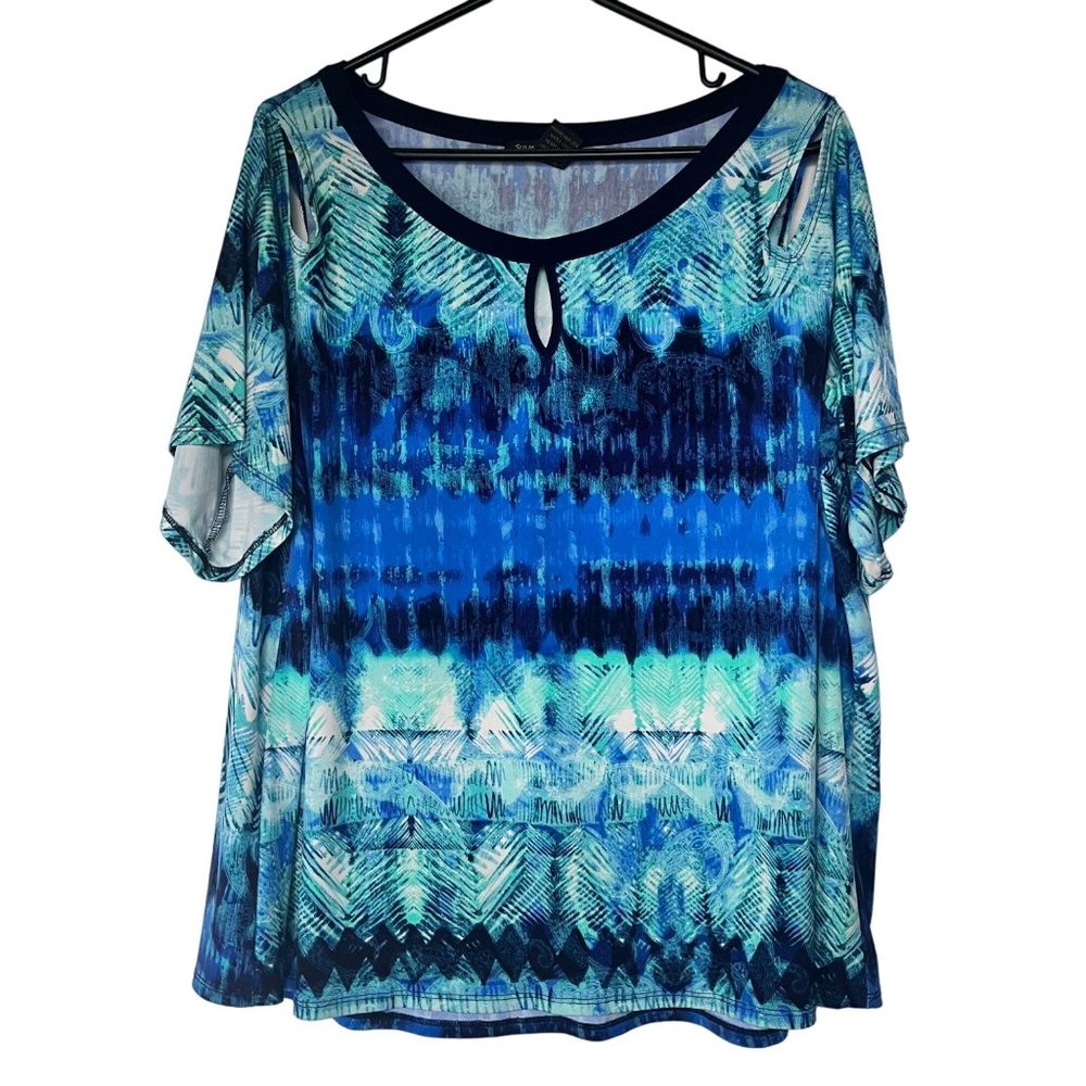 Susan Lawrence Women Short Sleeve Multicolor Blouse‎ Top Size 2XL